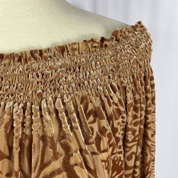 Free People A Little Twist Off The Shoulder Tan Floral Velvet Top Women’s Large - Picture 6 of 13